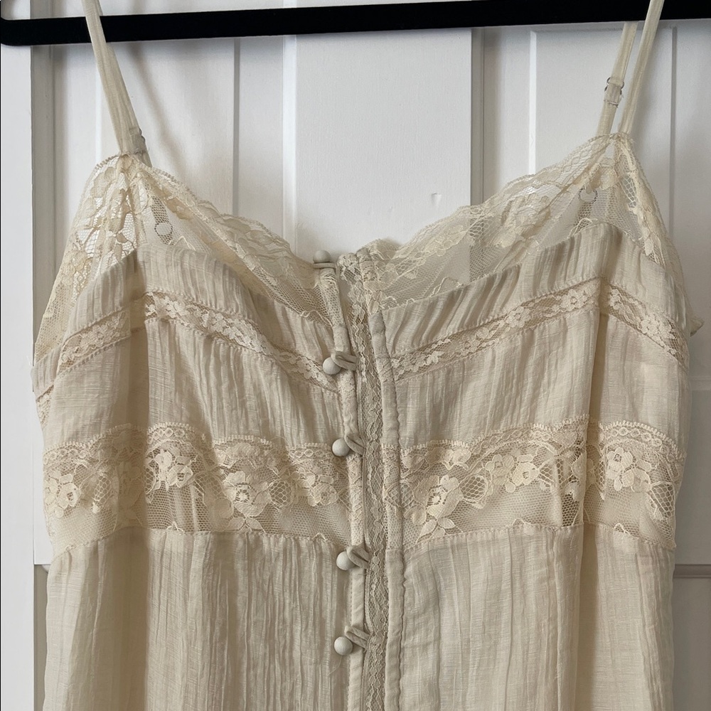 Lulu's Lace Cream Button Down Midi Dress - Picture 2 of 5
